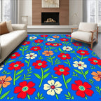 Vibrant Red White Orange Floral Garden Rug