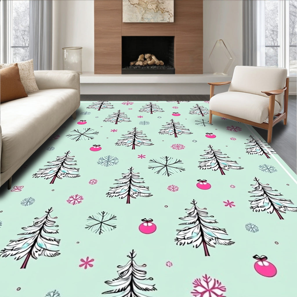 Winter Wonderland Evergreen Ornaments Rug