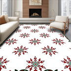 Red Green Snowflake Cluster Border Rug