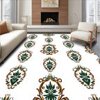 Ornate Green Floral Damask Rug