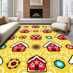 Whimsical Red Gingerbread Houses Yellow Rug