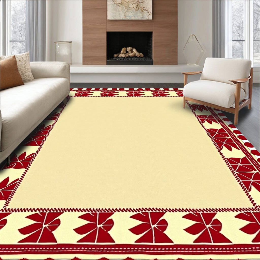 Crimson Pom Pom Square Motif Rug