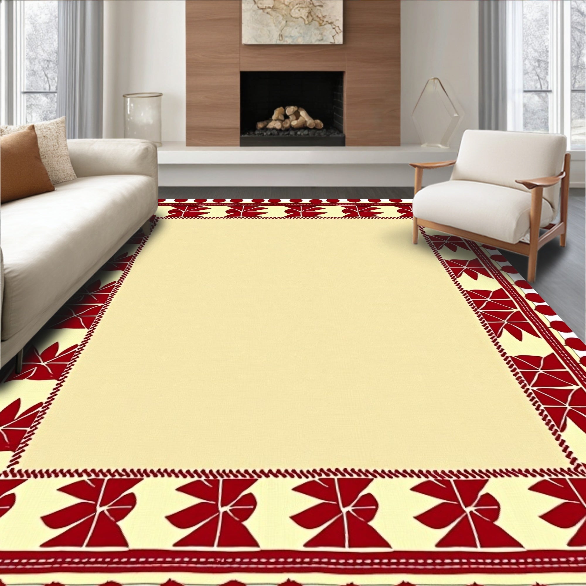 Crimson Pom Pom Square Motif Rug