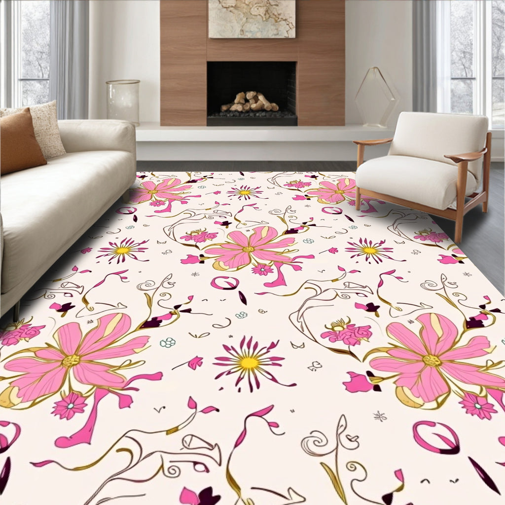 Pink Floral Whimsical Vine Fabric Rug