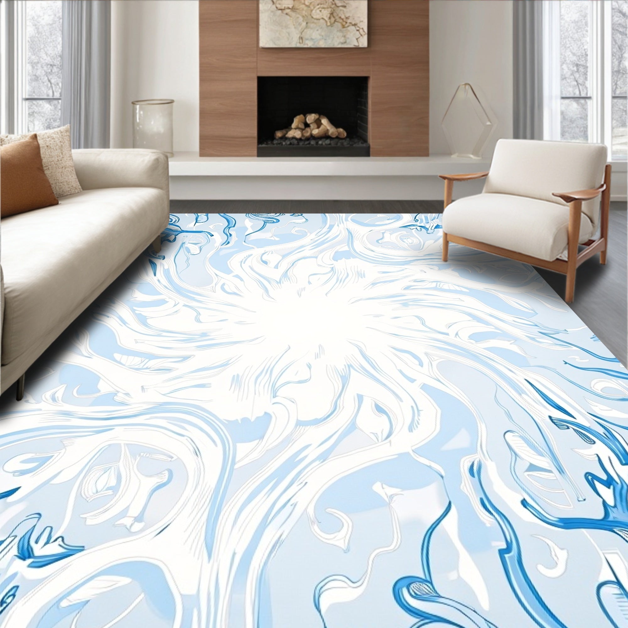 Abstract Blue Whirling Energy Swirl Rug