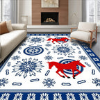 Red Horses And Blue Snowflakes Rug
