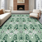 Earthy Green Forest Trees Medallion Rug