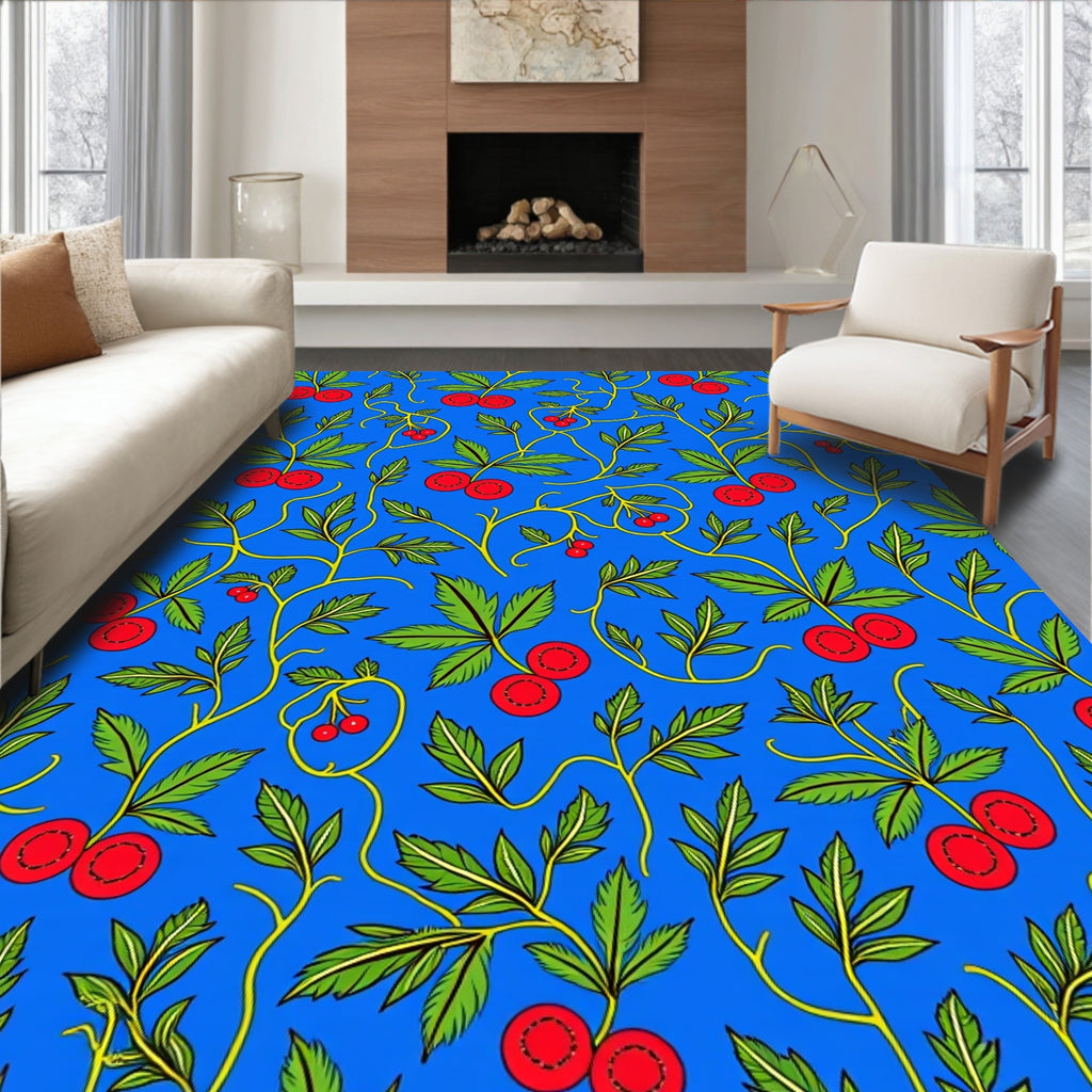 Vibrant Blue Cherry Blossom Vine Rug