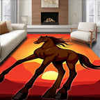 Majestic Brown Horse Sunset Landscape Rug