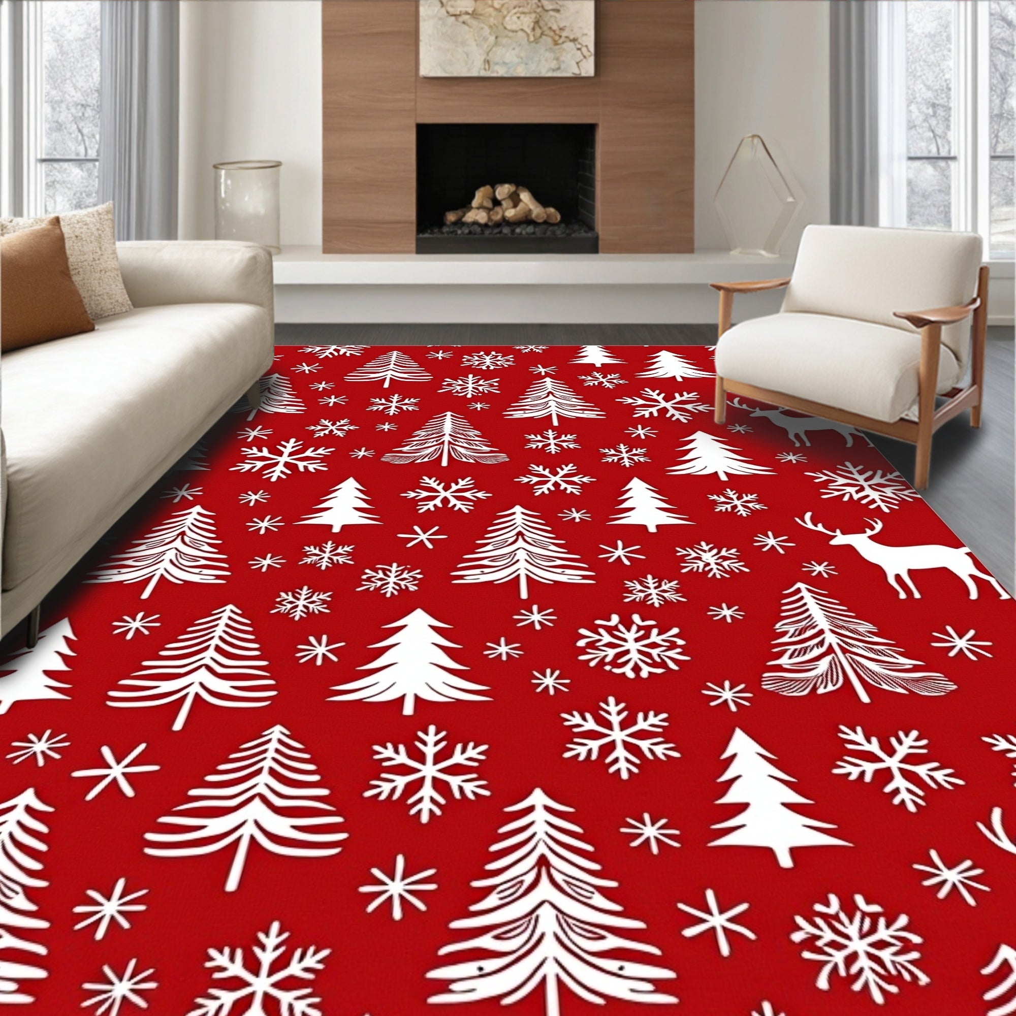 Rustic Winter Forest Scene Rug