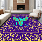 Aqua Insect Framed Golden Scroll Rug