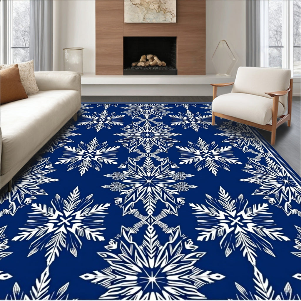 Winter White Snowflake Medallion Blue Rug