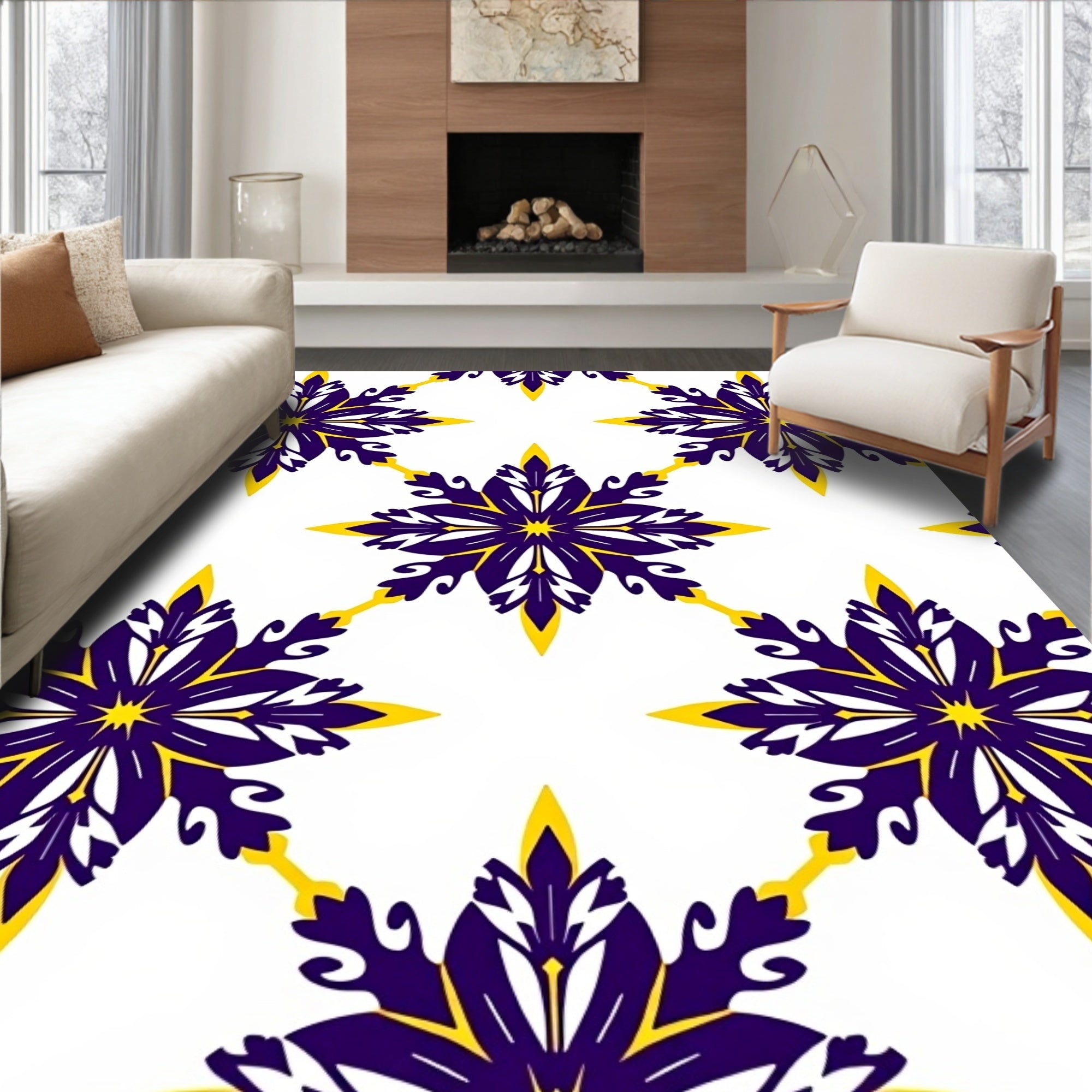 Indigo Yellow Starburst Medallion Rug