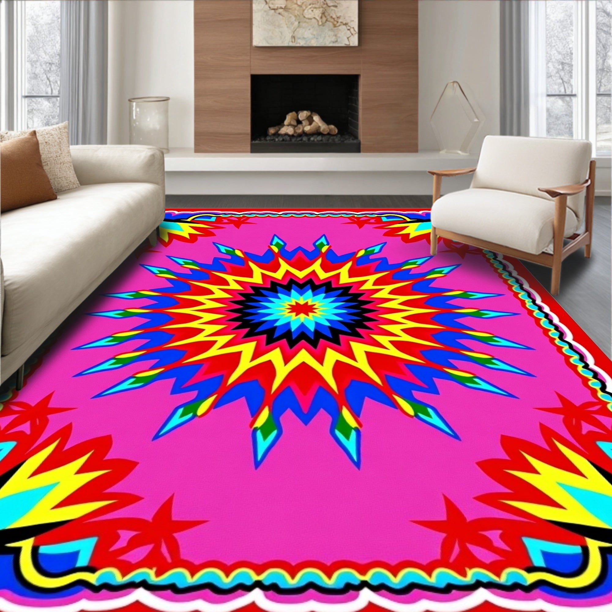 Exploding Starburst Pink Geometric Rug