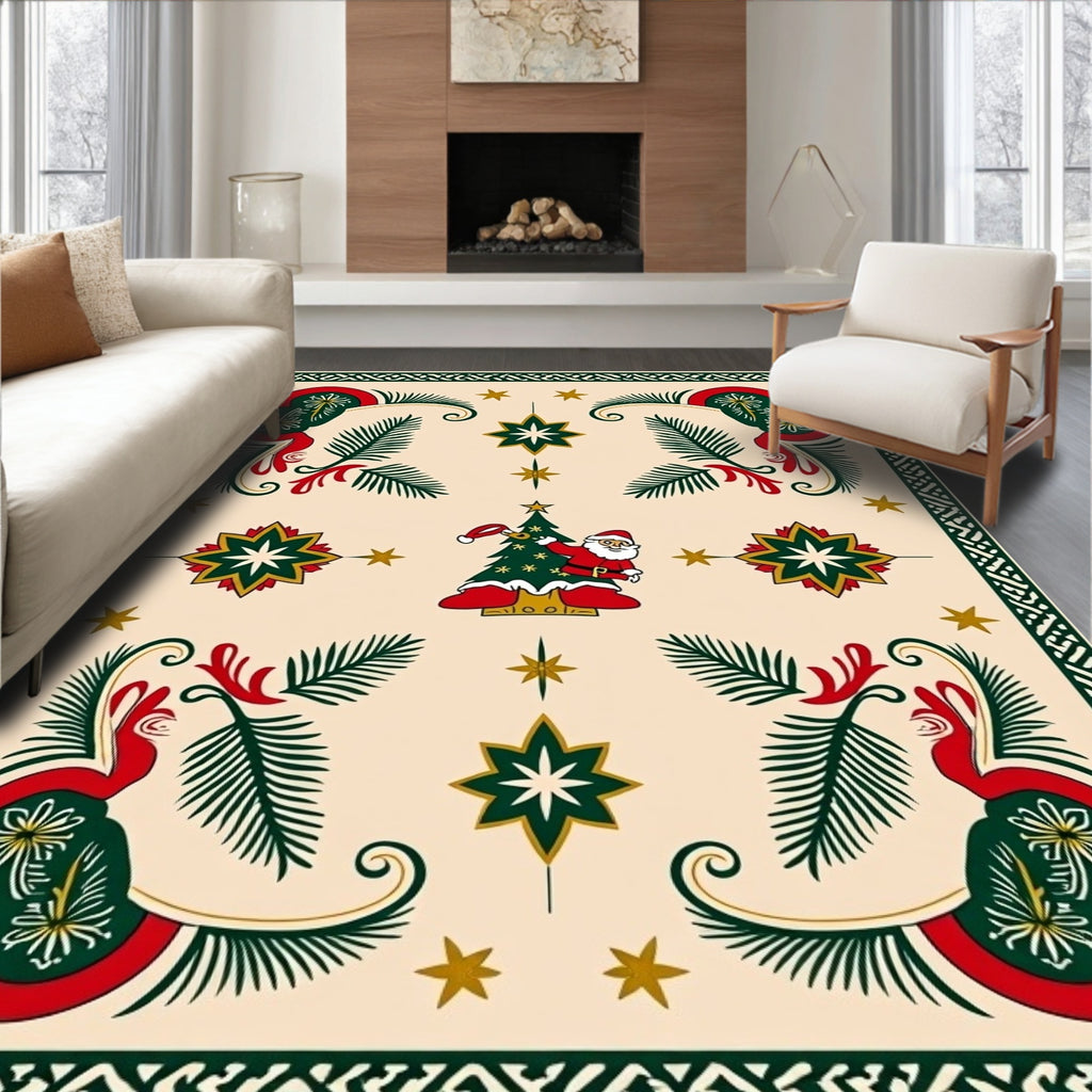 Festive Santa Christmas Tree Star Rug