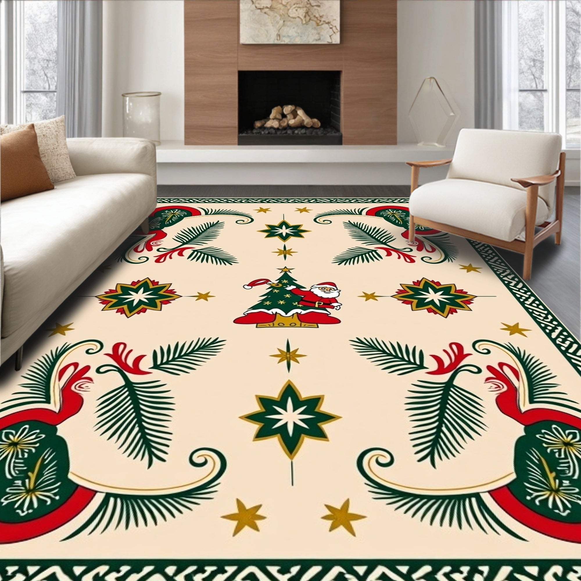 Festive Santa Christmas Tree Star Rug