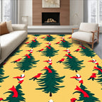 Winter Green Trees Red Birds Yellow Background Rug
