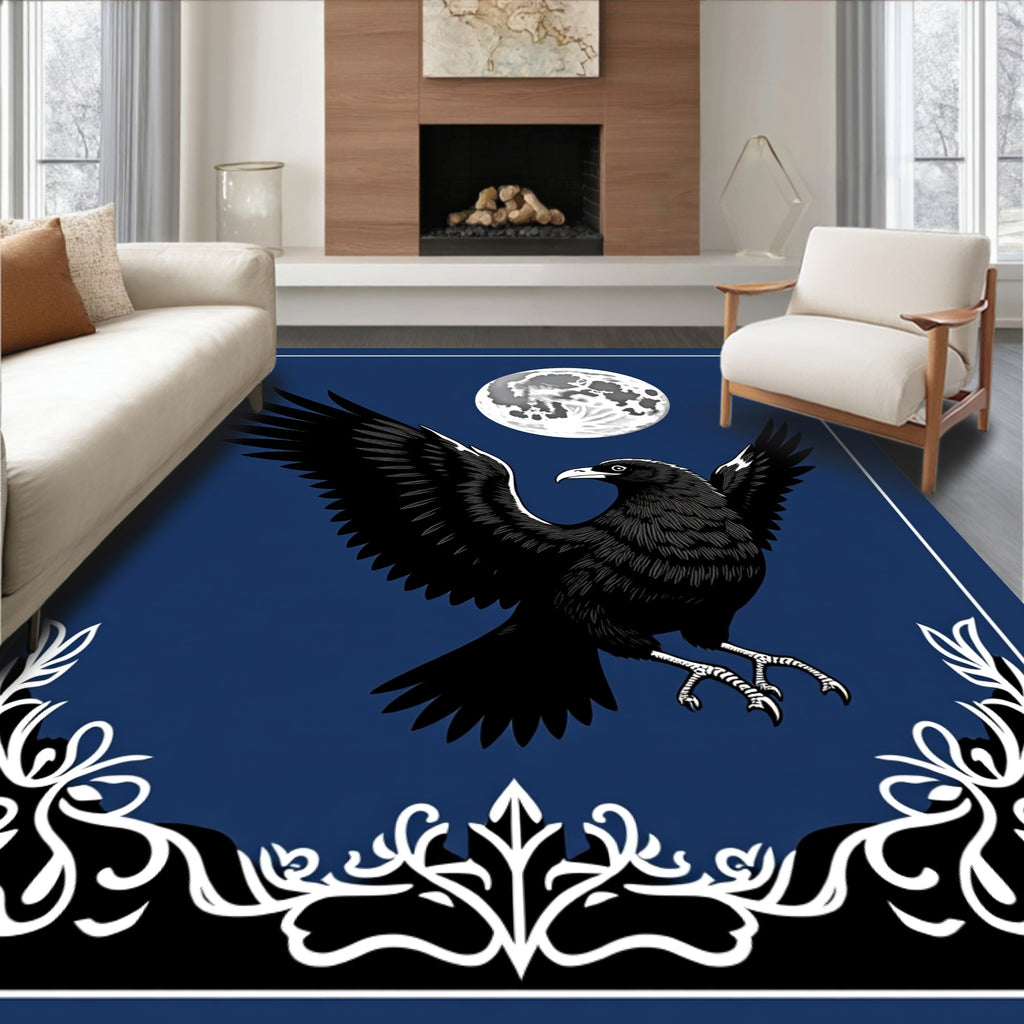 Night Raven Moon Floral Border Rug