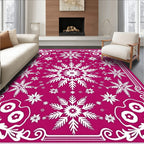 Crimson White Snowflake Mandala Ornament Rug