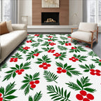 Festive Red Berry Green Leaf Scatter Rug