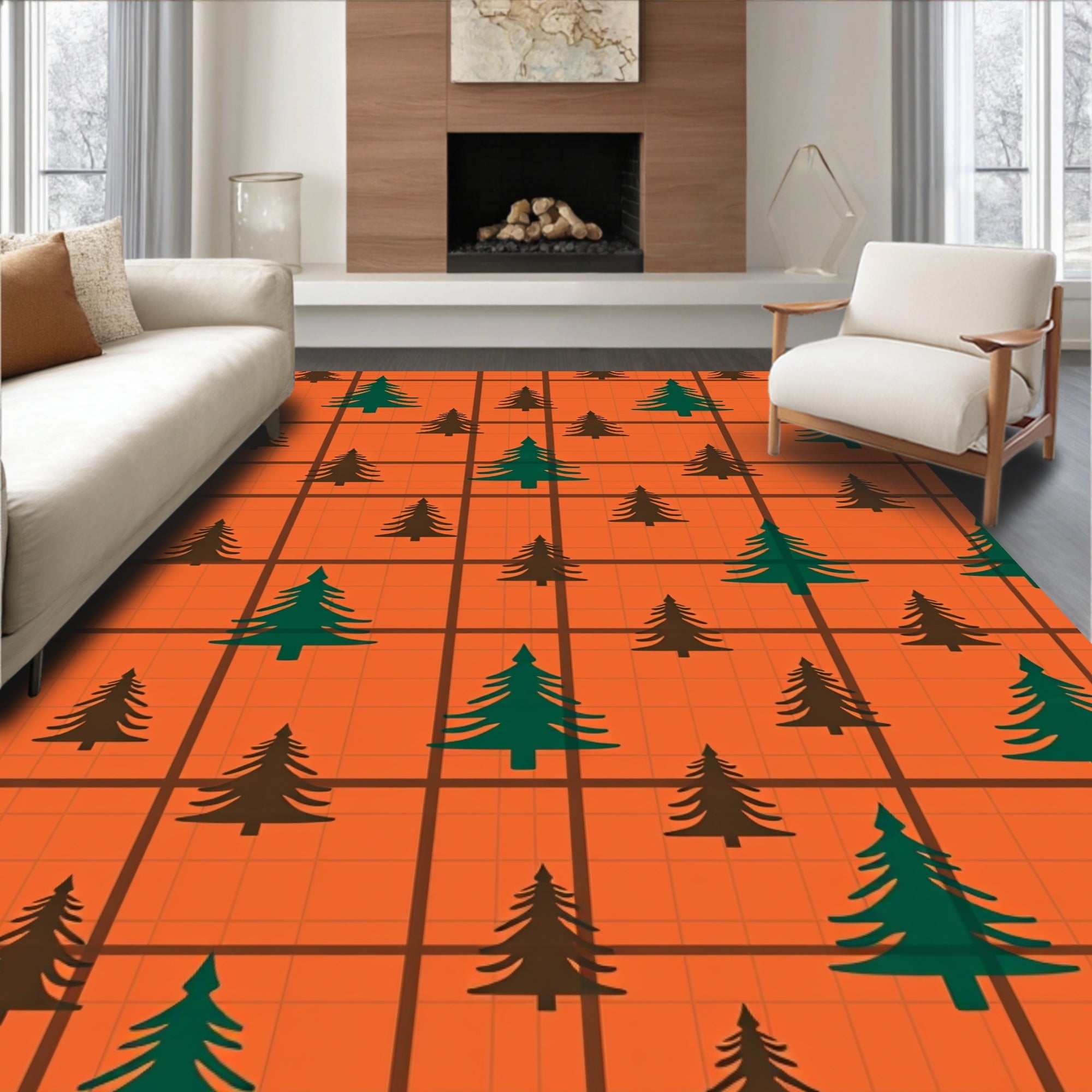 Forest Green Pine Trees Plaid Rug