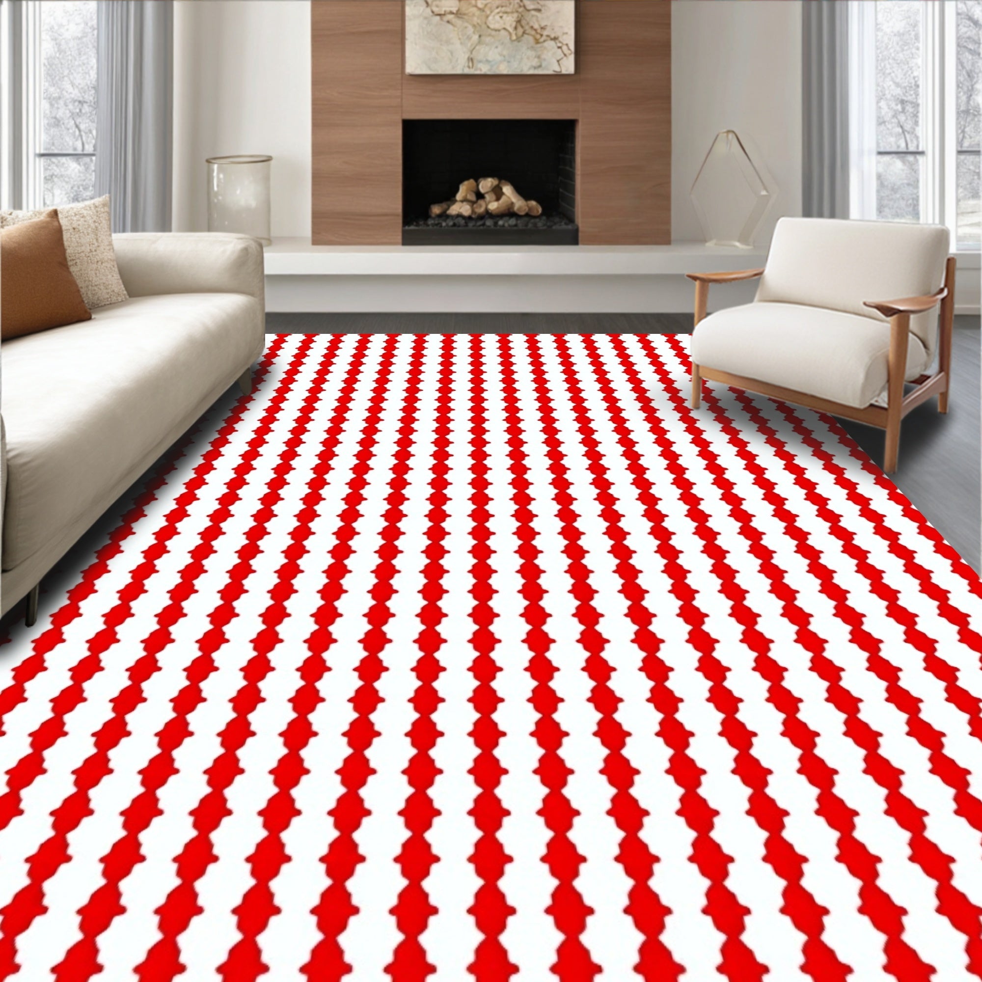 Bright Red Vertical Orb Stripe Rug