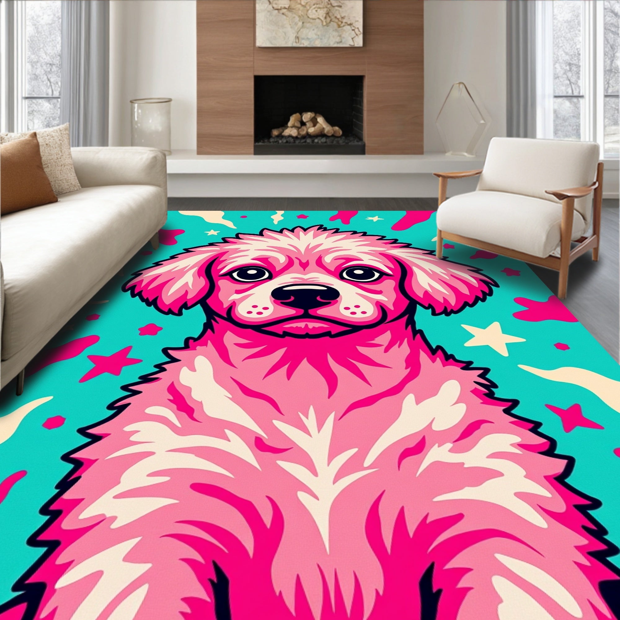 Pink Fluffy Puppy Pop Art Rug