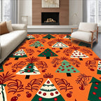 Festive Orange Evergreen Christmas Trees Rug