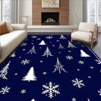 White Snowflakes Pine Trees Navy Rug