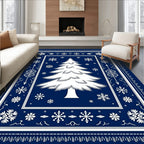 Navy Winter Snowflakes Christmas Tree Rug