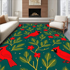 Vibrant Red Cardinal Floral Branch Rug