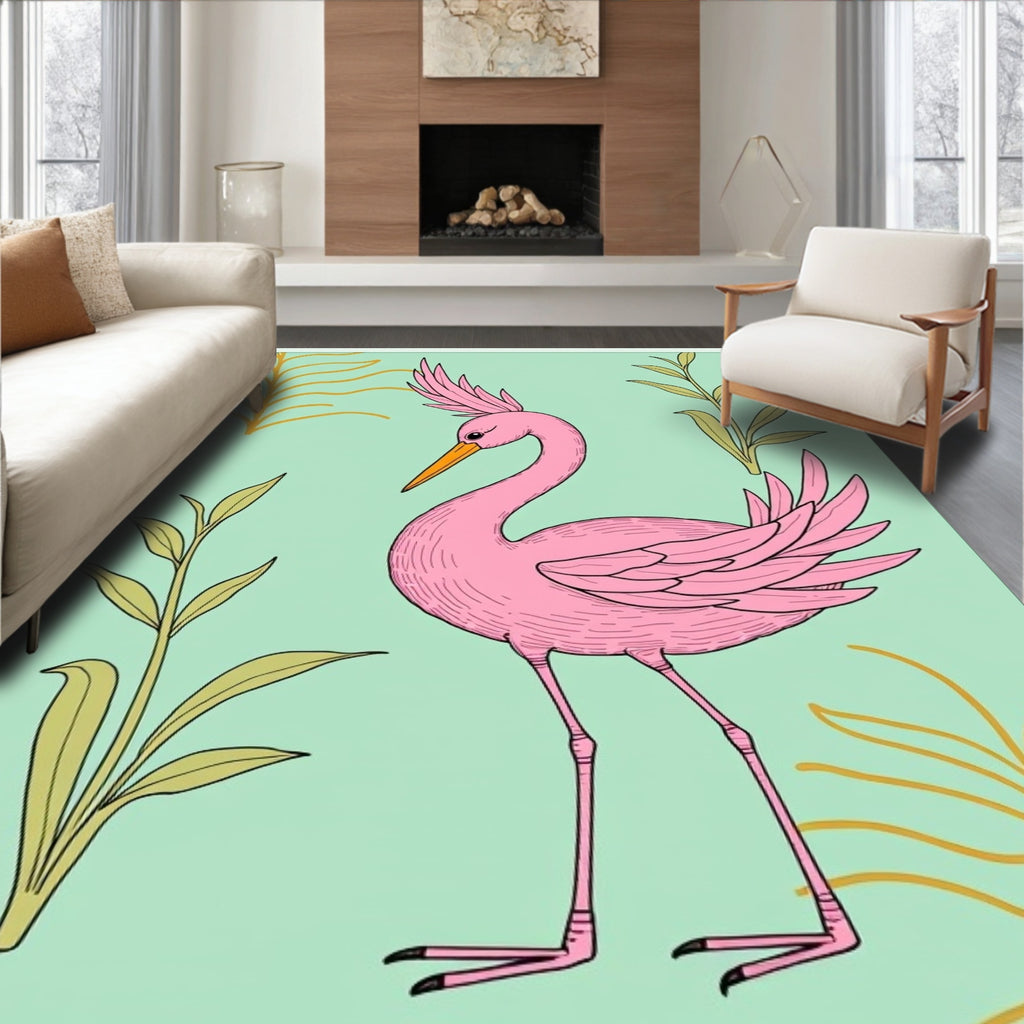 Pink Flamingo Tropical Foliage Rug
