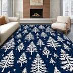 White Pine Forest Navy Background Rug