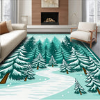 Winter Forest Snowy Evergreen Path Rug