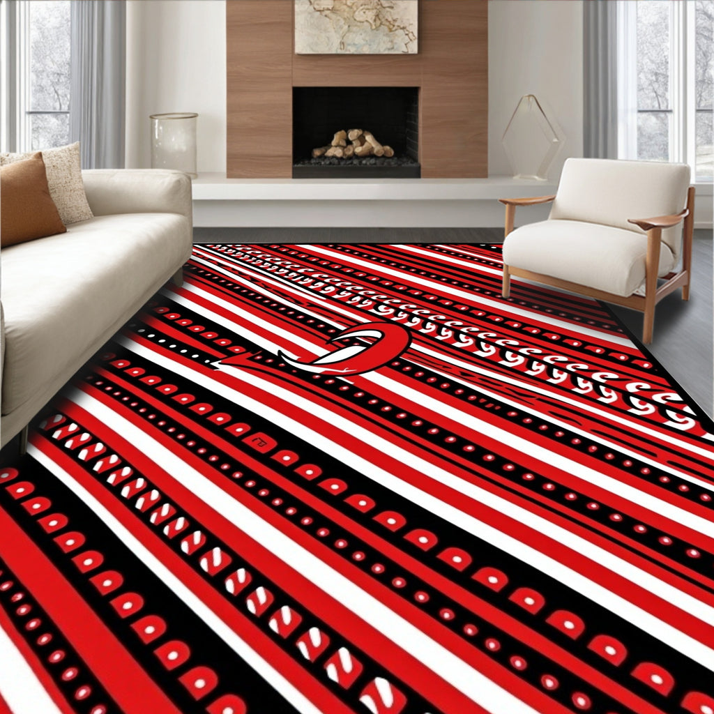 Bold Red Black Diagonal Stripe Rug
