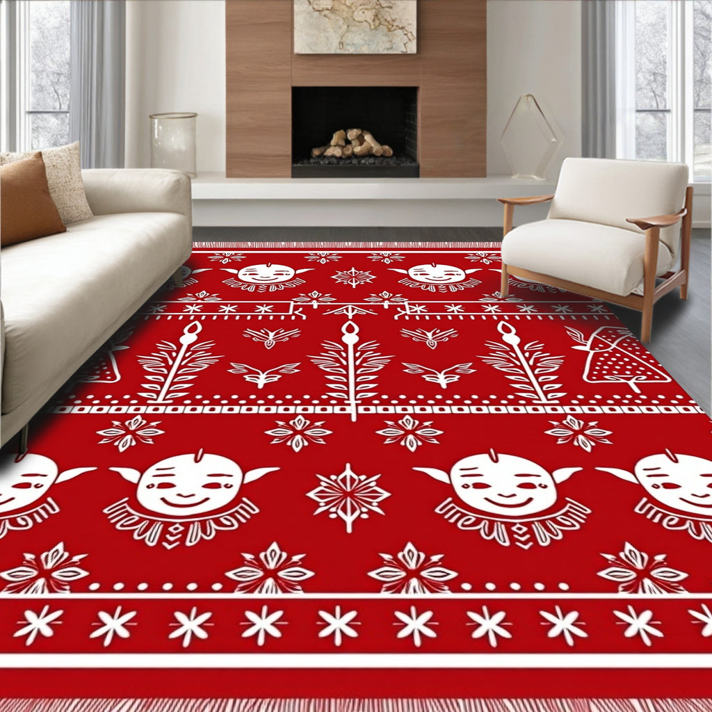 Red White Festive Figural Holiday Rug