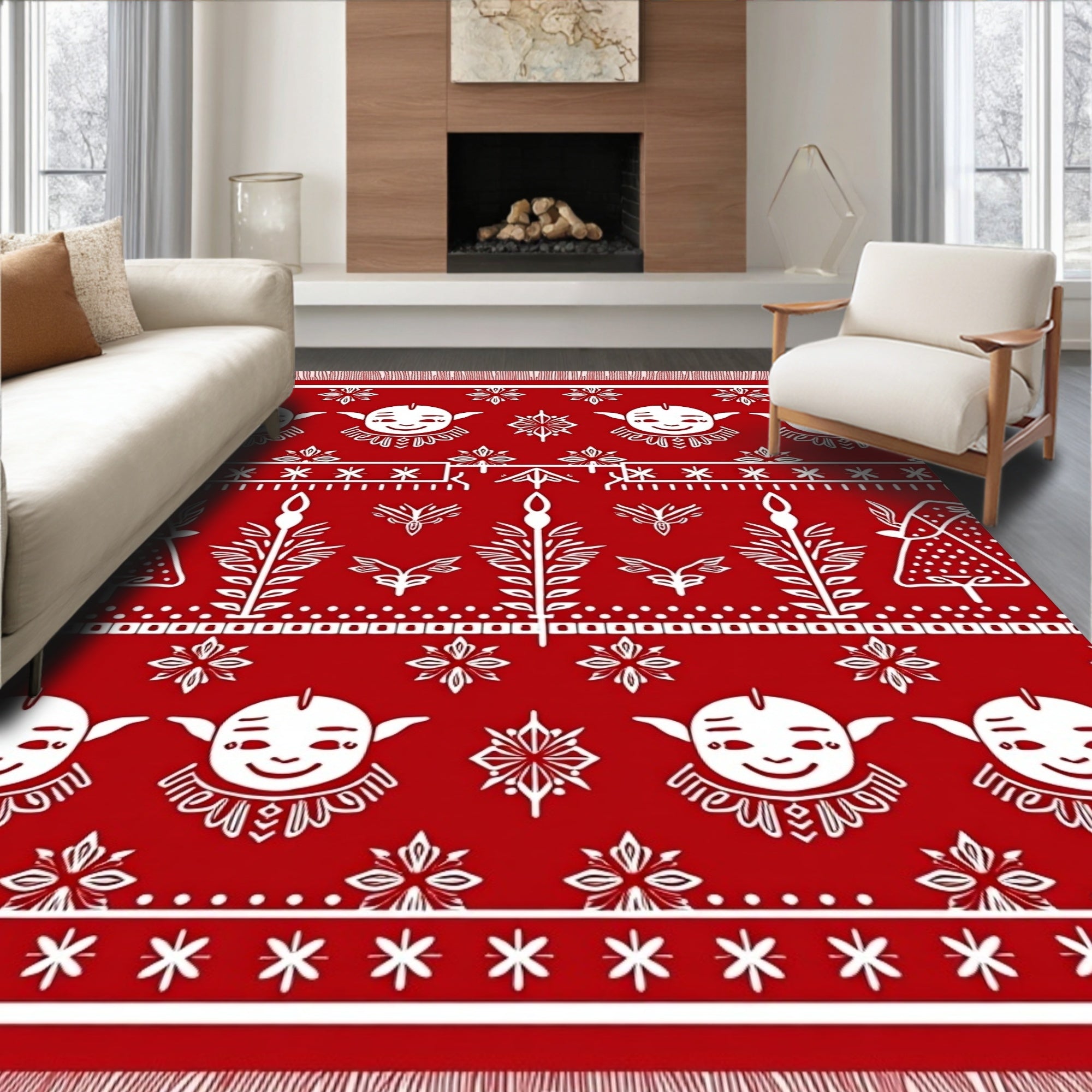 Red White Festive Figural Holiday Rug