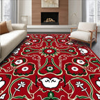 Crimson Green Floral Swirl Medallion Rug