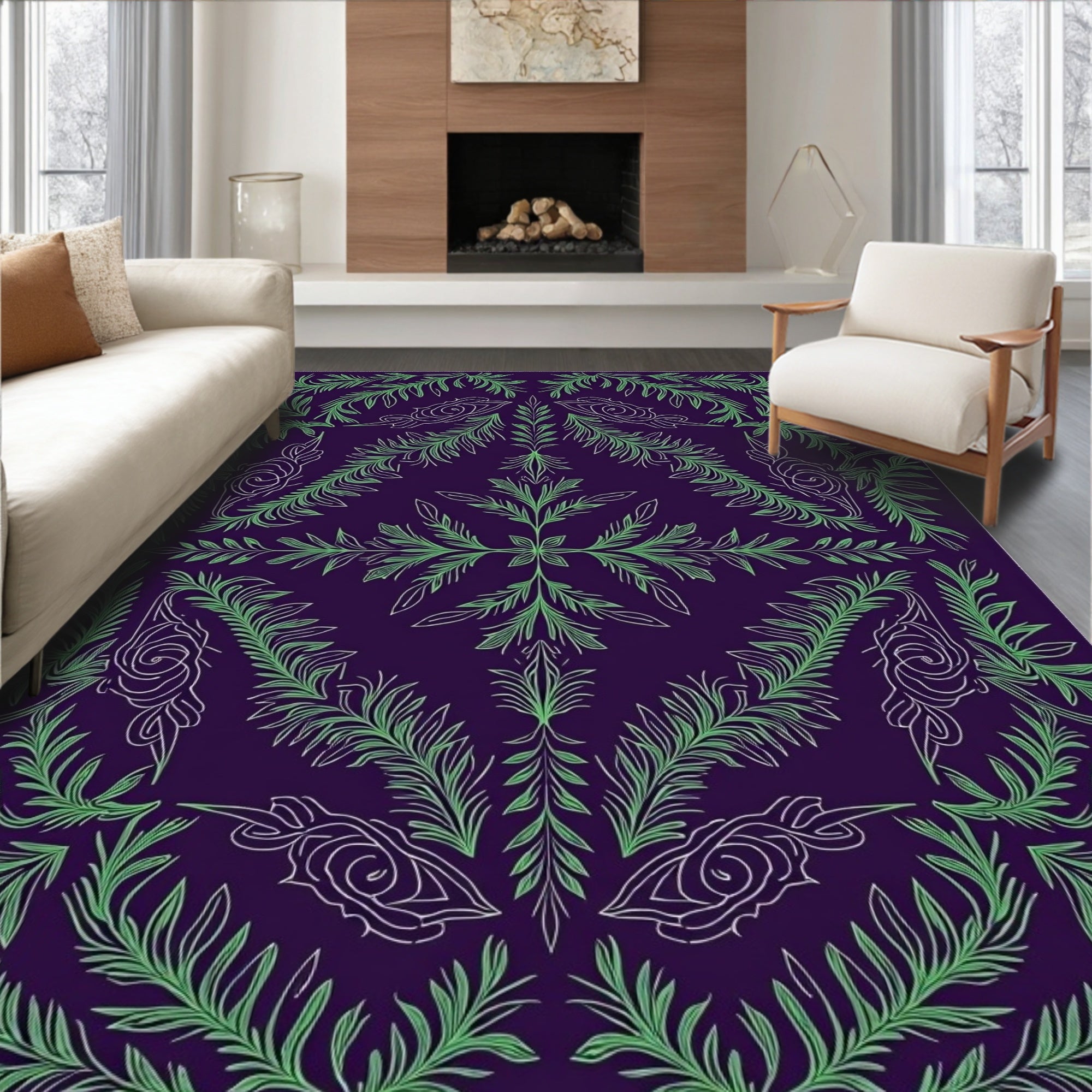 Emerald Fern Floral Medallion Rug