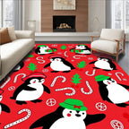 Christmas Penguins Candy Cane Holly Medley Rug