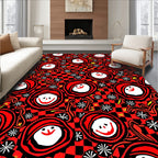 Whimsical Red Checkerboard Grin Faces Rug