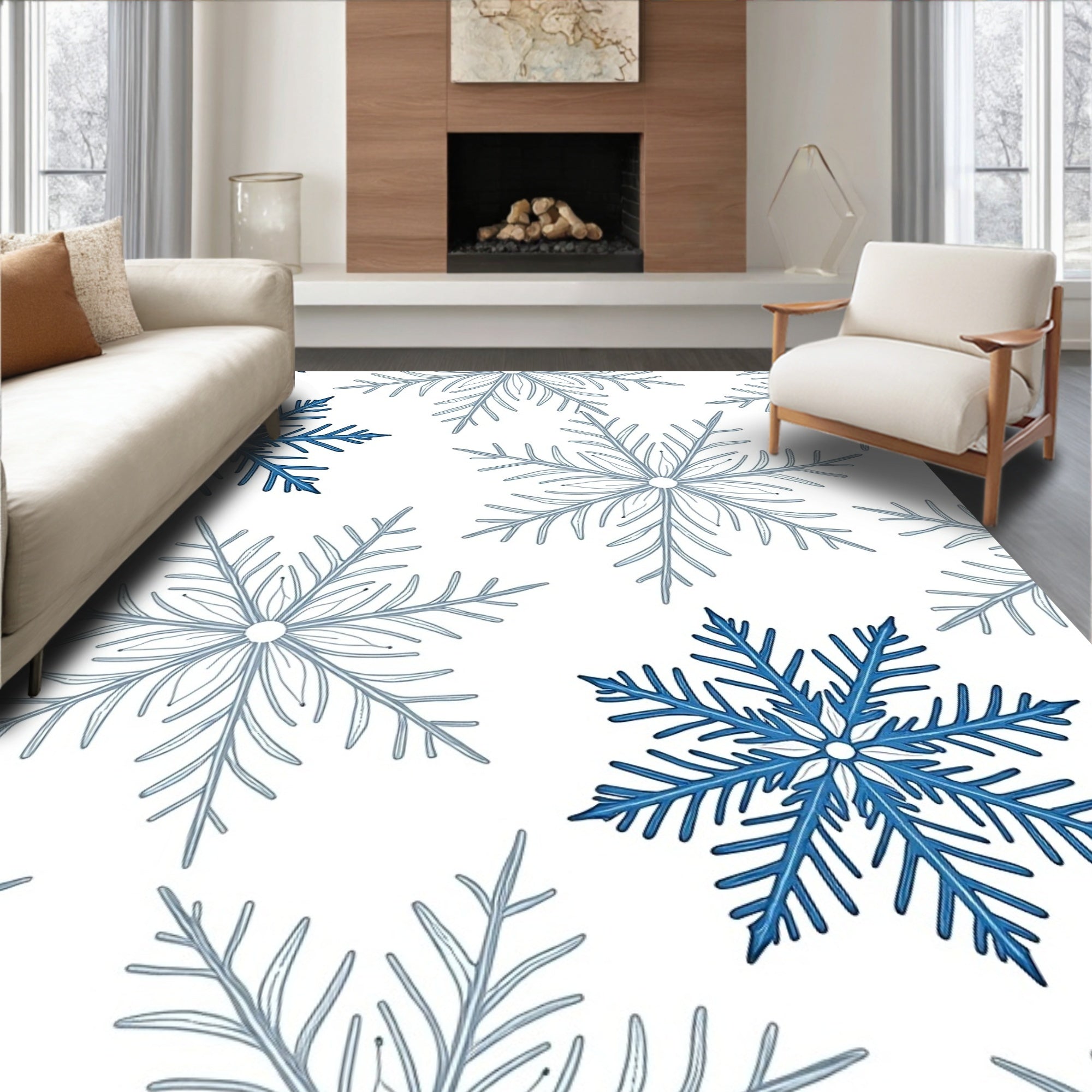 Winter Blue Snowflake Repeating Image Rug