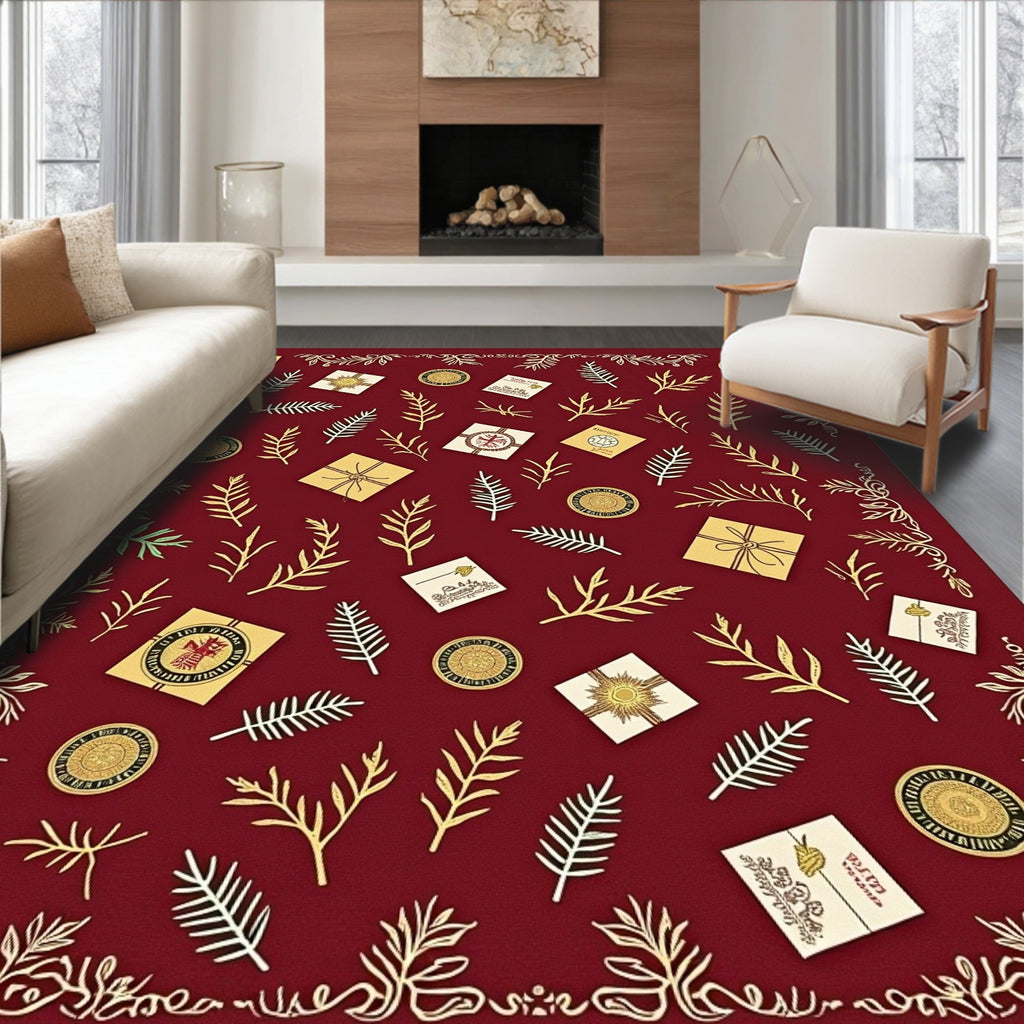 Crimson Golden Leaf Gift Collage Rug