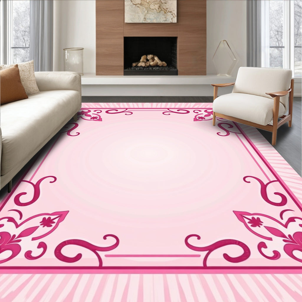 Fuchsia Floral Filigree Border Rug