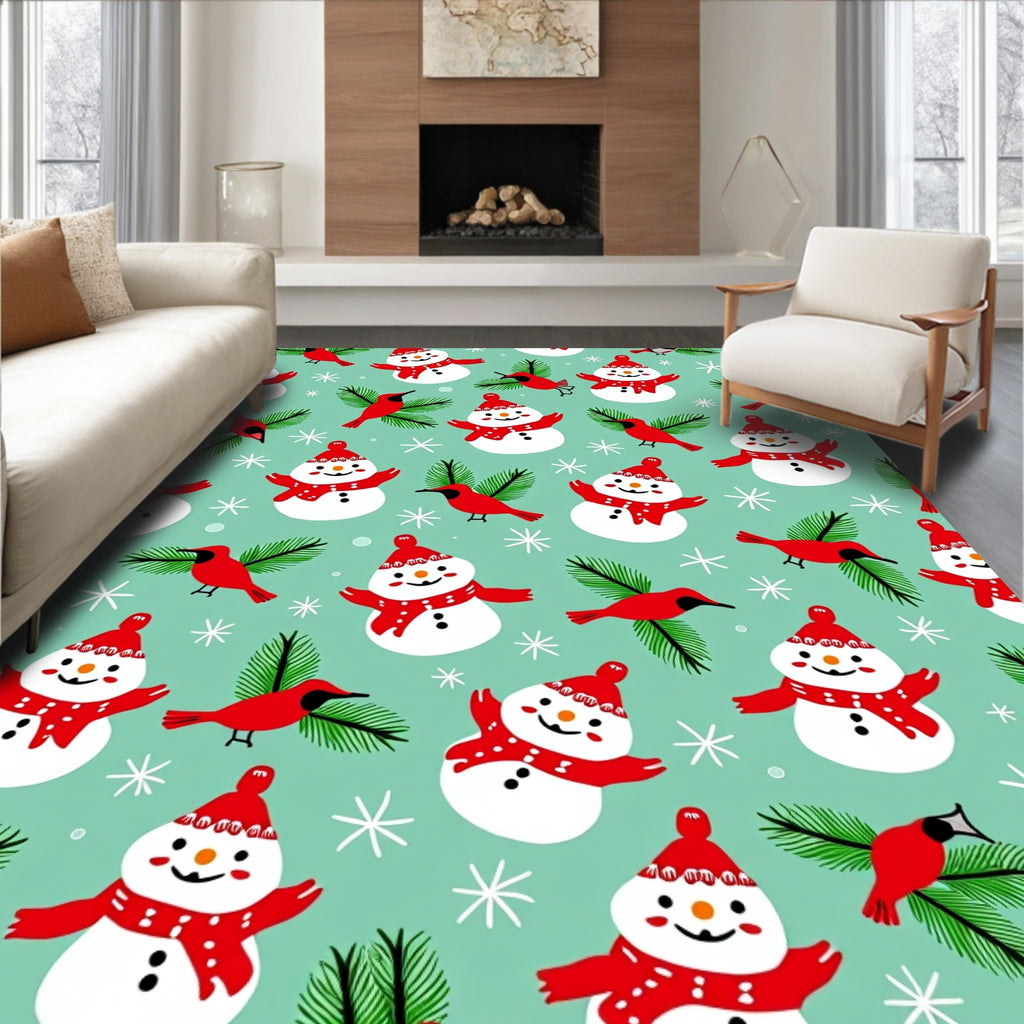 Whimsical Snowman Cardinal Christmas Rug