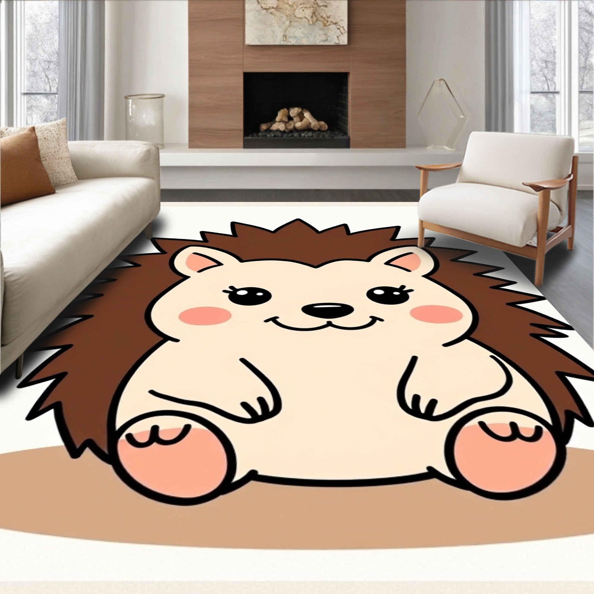 Cute Hedgehog Hugging Round Rug