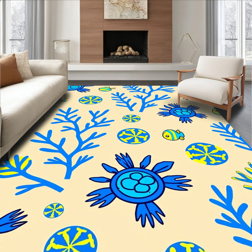 Blue Coral Fish Sunburst Whimsy Rug