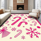 Whimsical Pink Candy Cane Snowflakes Rug