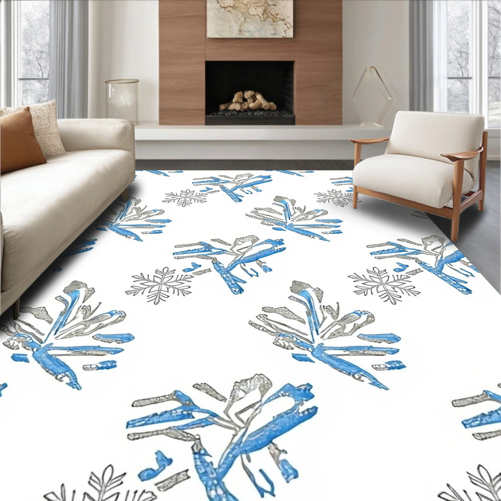 Blue Gray Winter Snowflake Repeats Rug
