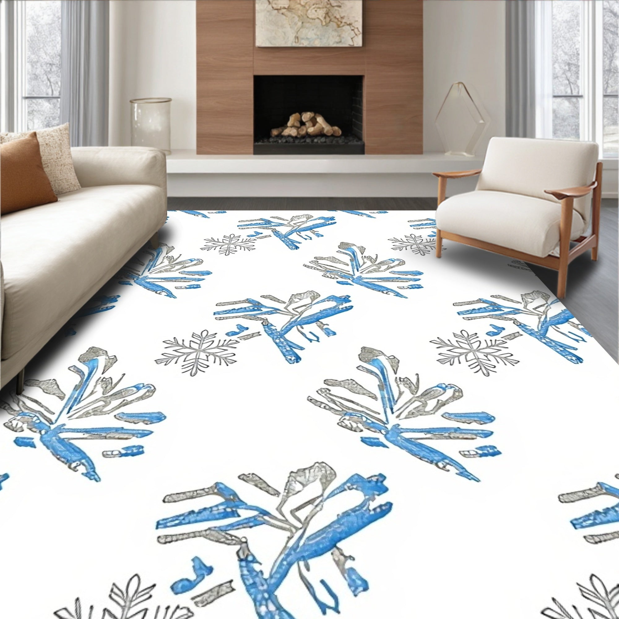 Blue Gray Winter Snowflake Repeats Rug